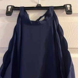 Scallop tie neck navy dress
